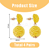 4 Pairs 4 Colors Raffia Grass Braided Round Dangle Stud Earrings with Iron Pins for Women EJEW-FI0002-27-2