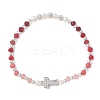 Dyed Natural Malaysia Jade Rondelle & Cultured Freshwater Pearl Beaded Stretch Bracelets BJEW-JB13380-3
