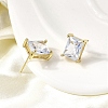 Brass Clear Cubic Zirconia Rectangle Stud Earrings EJEW-L261-025G-3