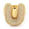 Brass Micro Pave Clear Cubic Zirconia Letter Open Cuff Ring for Women RJEW-M173-01G-U-2