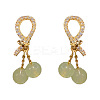 Brass Micro Pave Clear Cubic Zirconia Knot with Round Dangle Stud Earrings FS-WGC5F67-03-1
