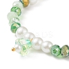 Glass Pearl & Flower Beaded Stretch Bracelet with Bell Charm for Women BJEW-JB08513-5