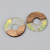 Transparent Resin & Walnut Wood Pendants RESI-S389-013A-D01-2