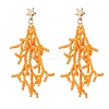 Star with Coral Handmade Glass Seed Beads Tassel Stud Earrings EJEW-MZ00472-02-2