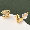 Brass Micro Pave Cubic Zirconia Fish Stud Earrings EJEW-D337-01G-3