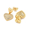 Heart Brass Pave Clear Cubic Zirconia Dangle Stud Earrings EJEW-M258-35G-2