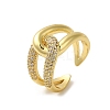 Rack Plating Brass Wrapped Knot Open Cuff Ring with Cubic Zirconia RJEW-C065-03G-1