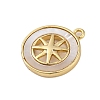 Brass Pave Natural Shell Flat Round with Star Charms KK-P289-06G-2