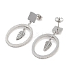 Tarnish Resistant Oval with Leaf 304 Stainless Steel Dangle Earrings EJEW-L283-108P-2