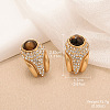 Alloy & Natural Tiger Eye & Clear Cubic Zirconia Stud Earrings FS-WGA185A-03-1
