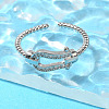 Brass Micro Pave Clear Cubic Zirconia Open Cuff Rings for Women RJEW-R005-06P-2