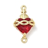 Brass with Glass Dark Red Sacred Heart Connector Charms KK-L253-27G-01-1