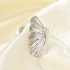 Leaf 304 Stainless Steel Open Cuff Rings for Women RJEW-G338-06P-3