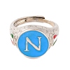 Round with Letter N Brass Enamel Adjustable Rings RJEW-U009-09P-2