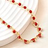Brass & Red Faceted Glass Heart Link Chain Necklaces for Women NJEW-D314-05G-2