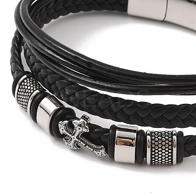 Braided Microfiber Leather Multi-strand Bracelets BJEW-B096-04A-1