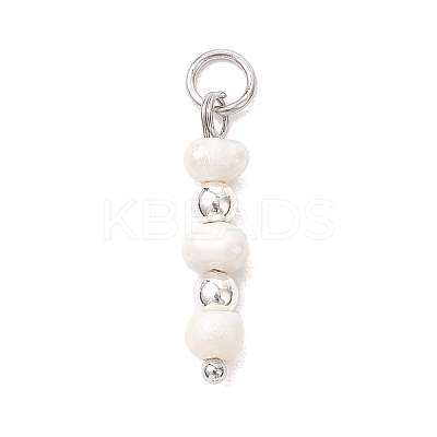 Natural Cultured Freshwater Pearl Potato with Round Electroplate Synthetic Non-magnetic Hematite Pendants PALLOY-JF04853-01-1