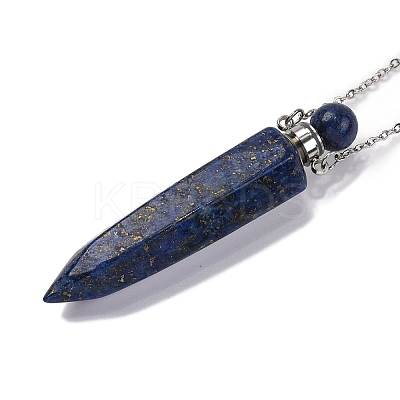 Dyed Natural Lapis Lazuli Bullet Shaped Perfume Bottle Pendant Necklaces G-B089-02P-09-1