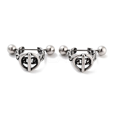 316 Surgical Stainless Steel Shield Barbell Hoop Earrings EJEW-Z050-54AS-1