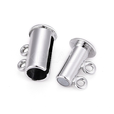 2-Strands 4-Holes Tube Brass Magnetic Slide Lock Clasps X-KK-D472-P-NF-1