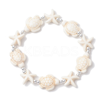 Synthetic Turquoise Beaded Stretch Bracelets for Men Women BJEW-JB11761-01-1