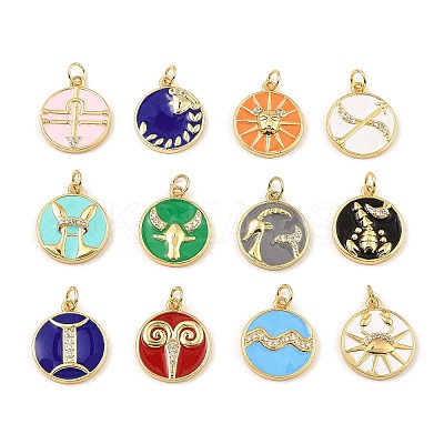Brass with Enamel Cubic Zirconia Pendants KK-K346-01G-1