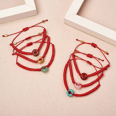 Synthetic Goldstone Donut Braided Bead Bracelet BJEW-SW00047-06-1