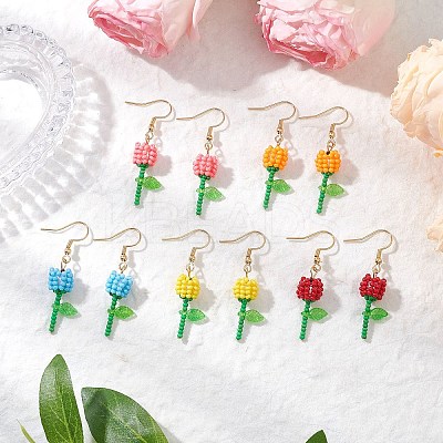 Grade A Round Glass Seed Beads Flower Dangle Earrings EJEW-MZ00451-1