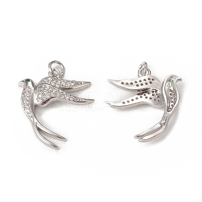 Brass Micro Pave Cubic Zirconia Bird Pendants KK-E068-VB297-1