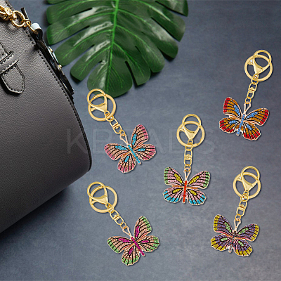5Pcs Colorful Full Rhinestone Butterfly Pendant Keychain KEYC-PH01489-1