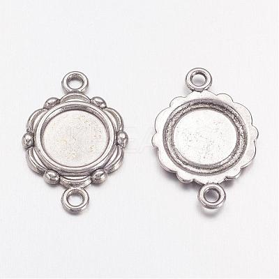 Antique Silver Alloy Tibetan Style Cabochon Connector Settings X-TIBEP-0578-S-FF-1