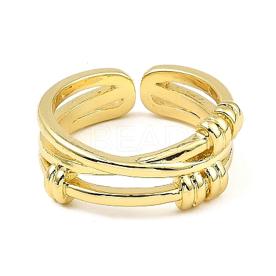 Rack Plating Brass Criss Cross Open Cuff Rings RJEW-D009-05G-1