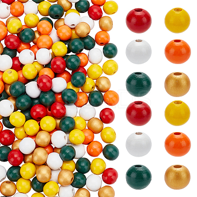 300Pcs 6 Colors Spray Painted Wood Beads WOOD-PH0002-54-1