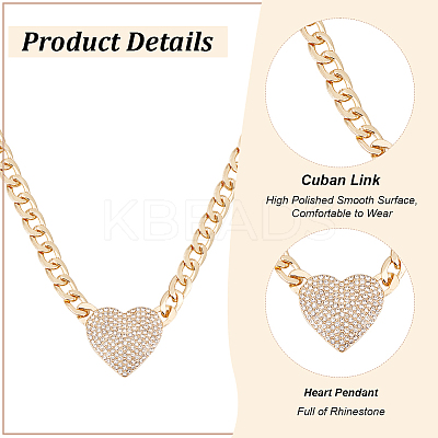 2Pcs 2 Colors Crystal Rhinestone Heart Pendant Necklaces Set with Alloy Curb Chains NJEW-AN0001-88-1