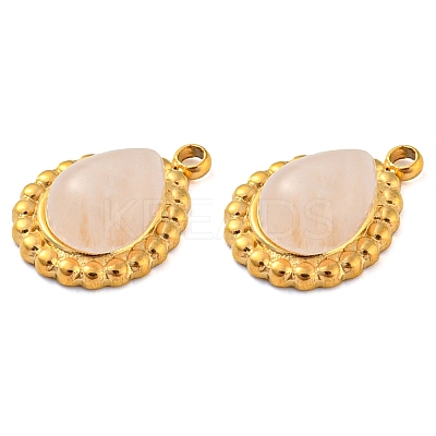 Natural Rose Quartz 304 Stainless Steel Teardrop Charms LS-G-D075-01G-01-1