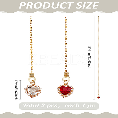 2Pcs Heart Brass Cubic Zirconia Charms Ceiling Fan Pull Chain Extenders PALLOY-LP00057-1