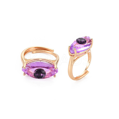 Evil Eye Glass Ajuastable Rings RJEW-S048-002G-NF-1