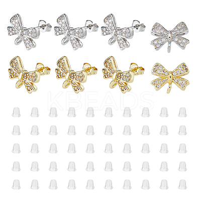 Rack Plating Brass & Cubic Zirconia Stud Earring Findings KK-DC0004-24-1