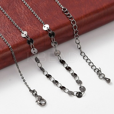 Brass Cable & Flat Sequin Chains Necklaces for Women NJEW-D302-40B-1