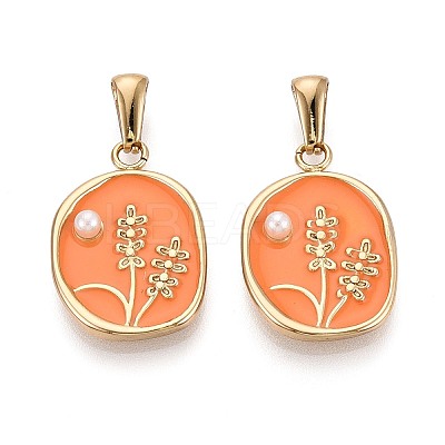 304 Stainless Steel & Enamel & ABS Imitation Pearl Pendants STAS-T072-90A-G-1