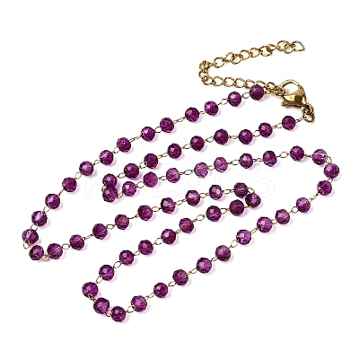 12Pcs 12 Colors 304 Stainless Steel with Glass Faceted Rondelle Bead Handmade Link Chain Birth Stone Necklaces for Women NJEW-G195-01G-1