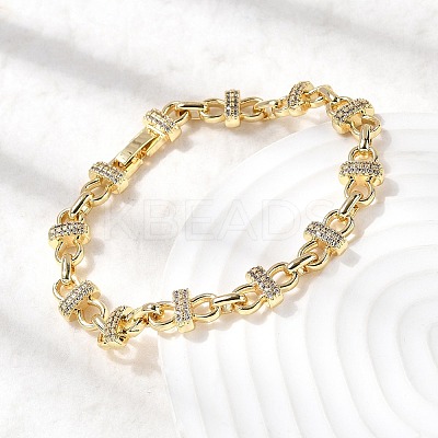 Brass Micro Pave Clear Cubic Zirconia Link Chain Bracelets BJEW-C130-06G-1