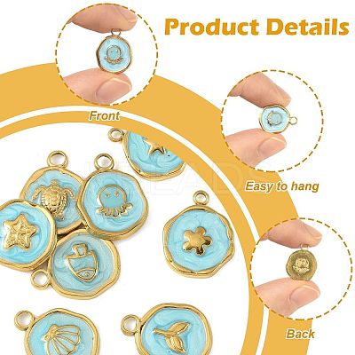 8Pcs 8 Styles Marine Animal 304 Stainless Steel Pendants STAS-FS0002-13-1