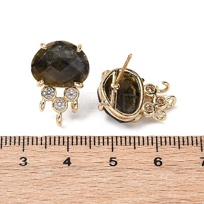 Brass Micro Pave Cubic Zirconia Stud Earring Findings with Natural Labradorite KK-Z096-05G-05-1