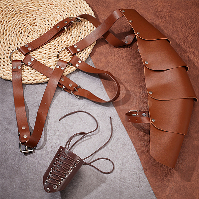 Medieval Style Adjustable PU Leather with Iron Fencing Sheath and Gauntlet Wristband AJEW-OC0005-08-1