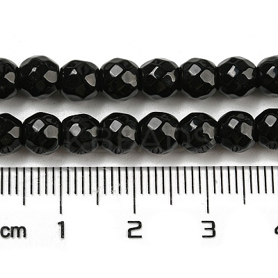 Faceted Round Natural Black Onyx Beads Strands G-S132-01-1