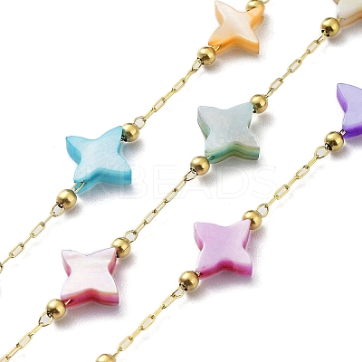 Colorful Natural Shell Star & Brass Beaded Link Chains CHS-C008-03G-1