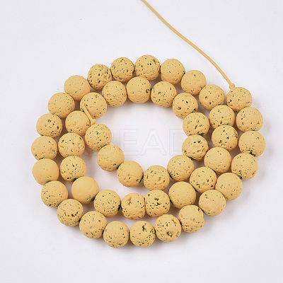 Spray Painted Natural Lava Rock Beads Strands G-N0324-C-07-1