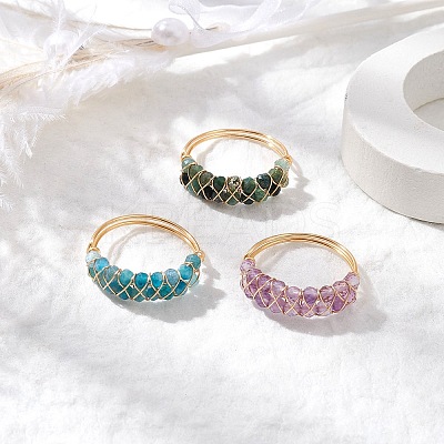 Natural Amethyst & Moss Agate & Apatite Finger Rings RJEW-TA00182-1