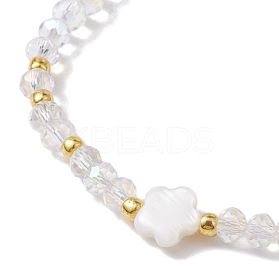 Flower Natural Shell & Glass Beaded Stretch Bracelet BJEW-JB10184-01-1